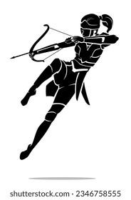 Mid Air Fantasy Female Archer, Fighting Silhouette