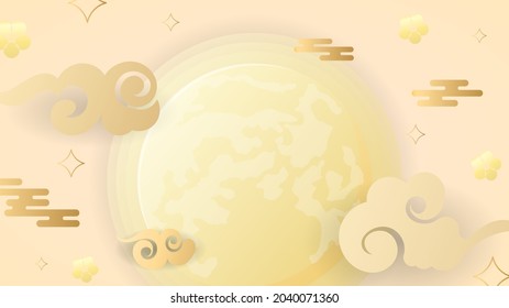 Mid Autumn background, full moon with golden clouds , on a golden  background, Flat Modern design , illustration Vector EPS 10