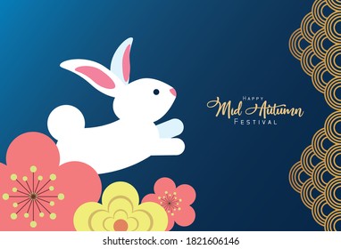 mid autumn celebration card with rabbit jumping vector illustration design
