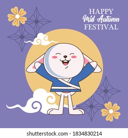 mid autumn celebration card with rabbit celebrating vector illustration design