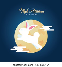 mid autumn celebration card with rabbit jumping vector illustration design