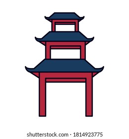 Mid autumn concept, oriental temple icon, line and fill style, vector illustration