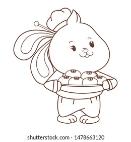 Mid autumn cute chef rabbit with mooncakes on dish cartoon ,vector illustration graphic design.