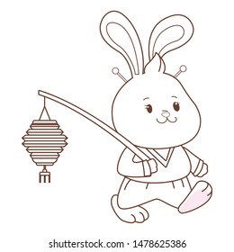 Mid autumn cute rabbit holding paper lantern cartoon ,vector illustration graphic design.