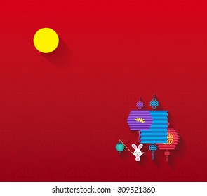 Mid Autumn Festival background with lantern and full moon