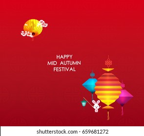 Mid Autumn Festival background with lantern and full moon