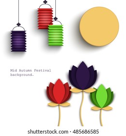 Mid Autumn Festival beautiful origami styled image on a white background. The Full Moon Chines holyday, Mid Autumn vector illustration. Mid Autumn festival card design.