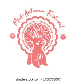 mid autumn festival card with rabbit and lace line style icon vector illustration design