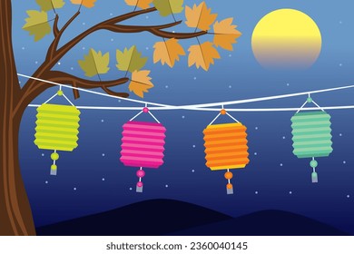 Mid Autumn Festival Chinese and Korean festival. Chinese wording translation Mid Autumn festival. Chuseok, mid autumn Korea festival. Vector banner, background and poster.