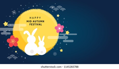 Mid Autumn Festival. Chuseok, Chinese wording translation: Mid Autumn. Vector banner, background and poster