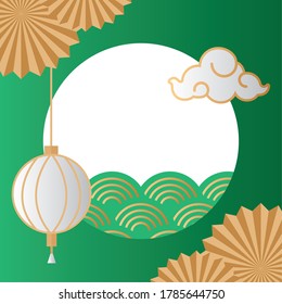 festival de mediados de otoño con nubes y olas de mar en diseño de ilustración de vectores de marco circular