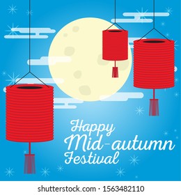 Mid autumn festival colored poster - Vector illustration