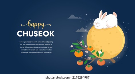 Mid Autumn Festival Concept Design with Cute Rabbits, Bunnies and Moon Illustrations. Chinese, Korean, Asian Mooncake festival celebration. 