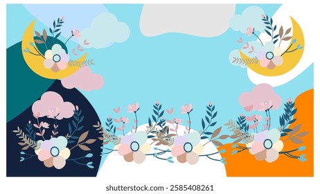 Mid Autumn Festival Concept Story Design with Cute Rabbits, Bunnies and Moon Illustrations. Chinese, Korean, Asian Moon festival celebration