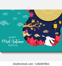 Mid autumn festival with cutout paper art