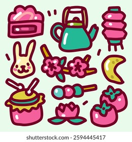 Mid Autumn Festival doodle collection set
