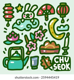 Mid Autumn Festival doodle collection set