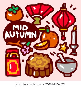 Mid Autumn Festival doodle collection set