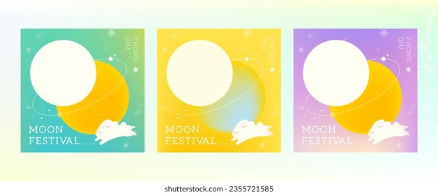 Mid Autumn Festival flat sale marketing poster template. moon rabbit, social media, packaging, banner, color starry sky,