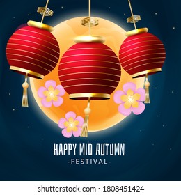 mid autumn festival full moon with lamps