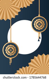 mid autumn festival with gongs hanging frame vector illustration design