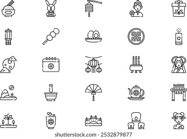 Mid autumn festival icons collection is a vector illustration with editable stroke.