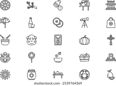 Mid autumn festival icons collection is a vector illustration with editable stroke.