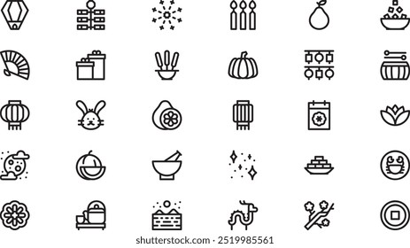 Mid autumn festival icons High-Quality Vector Icons Collection with Editable Stroke. Ideal for Professional and Creative Projects.