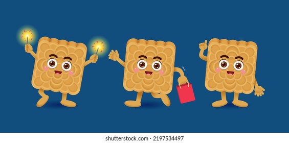 Mid Autumn Festival moon cake with 3 poses playing with fireworks send gift raise hand