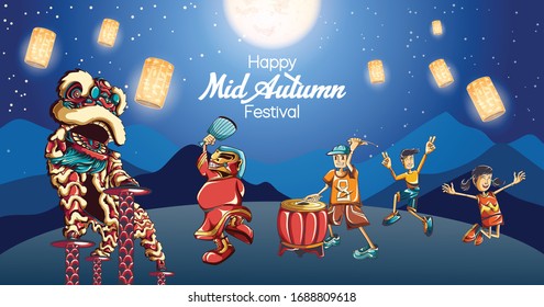 Mid Autumn Festival, moon-cake festival greetings template vector