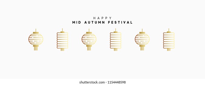 Mid Autumn Festival. National holiday in China. Chinese, traditional lanterns in line art style