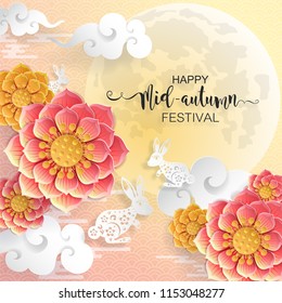 Mid Autumn Festival with paper cut art and craft style on color Background. Mid Autumn Festival with paper cut art and craft style on color Background.