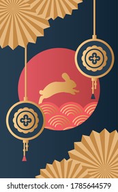 mid autumn festival poster with golden rabbit vector illustration design