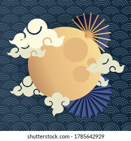 afiche del festival de mediados de otoño con diseño de ilustraciones vectoriales de luna y nubes