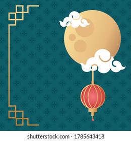 mid autumn festival poster with moon and clouds vector illustration design