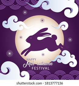 mid autumn festival with rabbit and moon vector illustration design