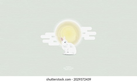 Mid Autumn festival with rabbit and moon, mooncake on pastel color Background.