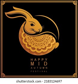 Mid Autumn festival with rabbit and moon, mooncake ,flower,chinese lanterns with gold paper cut style on color Background. ( Chinese Translation : Mid Autumn festival )