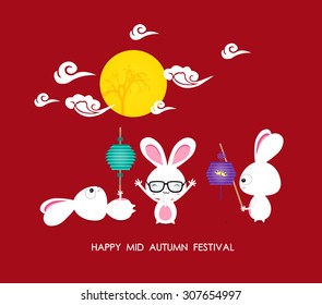 Mid autumn festival rabbit playing with lanterns with chinese