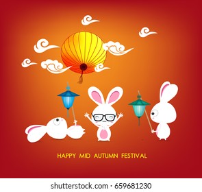 Mid autumn festival rabbit playing with lanterns with chinese