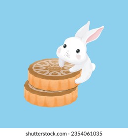 mid autumn festival rabbit watercolor on white blackground vector illustration