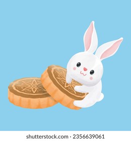 mid autumn festival rabbit watercolorisolated on white blackground vector illustration
