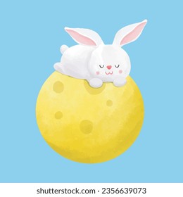 mid autumn festival rabbit watercolorisolated on white blackground vector illustration