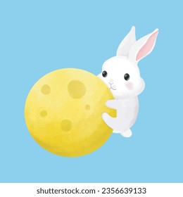 mid autumn festival rabbit watercolorisolated on white blackground vector illustration