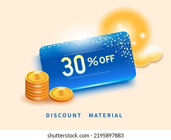 Mid Autumn Festival Sale Template,Blue VIP Coupon with Coins, Ticket Template, E-Gift Card