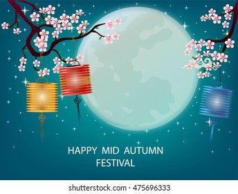 Mid Autumn Festival vector background ,Full moon background for traditional of Chinese Mid Autumn Festival or Lantern Festival