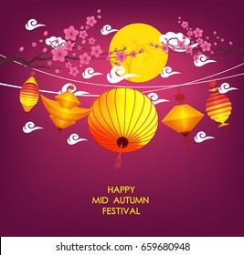 Mid Autumn Festival vector background with lantern and plum blossom
