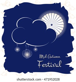 Mid Autumn Festival vector (Chuseok). Festive illustration with moon parasol, clouds and light lanterns. Design for background, greeting card, banner, flyer or wallpaper.