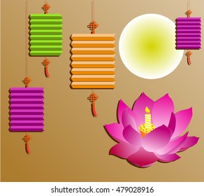 Mid Autumn Festival vector with lotus lantern and 