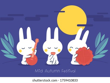 Mid Autumn festival vector/illustration design. Bunnies celebrate mooncake festival.